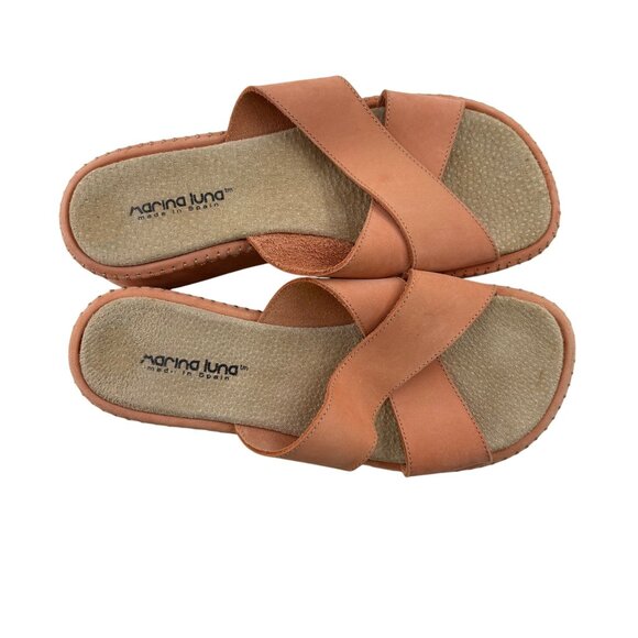 Marina Luna Women's Orange Slide Sandals Size 8 Leather - Picture 5 of 9
